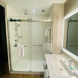 AC Hotel by Marriott Atlanta Buckhead at Phipps Plaza - Shower was nice, vanity spacious :)