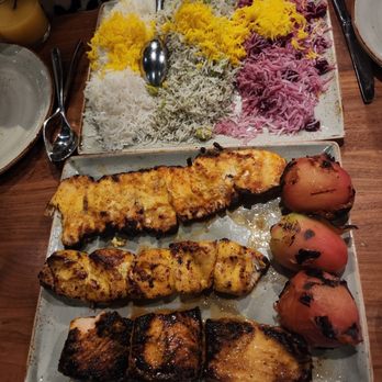 Rumi's Kitchen - Chicken and Salmon kabobs with rice - Persian/Iranian Near Me - Alpharetta, Georgia Rumi's Kitchen - Chicken and Salmon kabobs with rice - Persian/Iranian Near Me - Alpharetta, Georgia