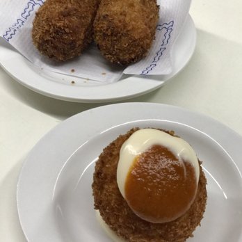 Tapas 24 - Croquetas de pollo and Bomba de la Barceloneta - Tapas Bars Near Me - Barcelona, B
