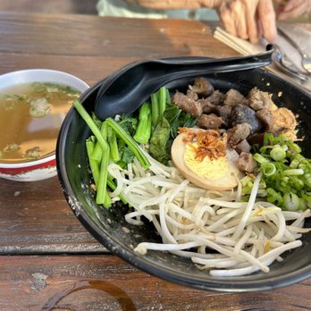 Wajan - Bakmie - Wheat noodles with diced pork and shittake mushrooms, seasoned boiled egg, yu choy, bean sprouts, green onions. - Indonesian Near Me - Portland, Oregon Wajan - Bakmie - Wheat noodles with diced pork and shittake mushrooms, seasoned boiled egg, yu choy, bean sprouts, green onions. - Indonesian Near Me - Portland, Oregon