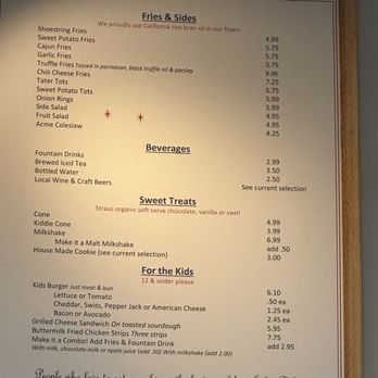 Acme Burger - Bennett Valley - Menu 12/17/25 - Burgers Near Me - Santa Rosa, California