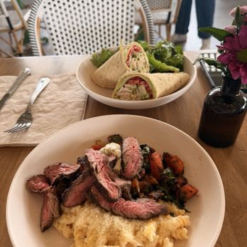 Flower Child - Medium steak with GF mac & cheese and Roasted Heirloom Carrots - New American Near Me - Omaha, Nebraska