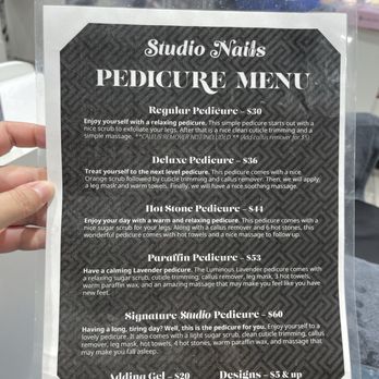 Studio Nails - Pedicure menu - Nail Technicians Near Me - Champaign, Illinois
