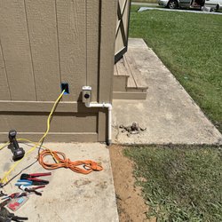 Cowboy’s Custom General Contractor - Installation of power to shed underground cable buried and inside and outside outlets in and around Shed