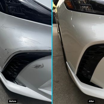 C & C Collision - Before and after of the damages to the front bumper. Perfect paint match, you could not even tell the car had been through a body shop! - Body Shops Near Me - Alhambra, California C & C Collision - Before and after of the damages to the front bumper. Perfect paint match, you could not even tell the car had been through a body shop! - Body Shops Near Me - Alhambra, California
