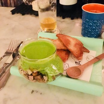 Olmsted - "Green Eggs and Ham", which is swordfish brined like ham with whipped egg whites and brioche toast. - New American Near Me - Brooklyn, New York
