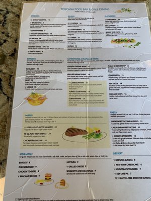 Menu photo 1 Toscana Pool Bar and Grill Orlando, FL Menu photo 1 Toscana Pool Bar and Grill Orlando, FL