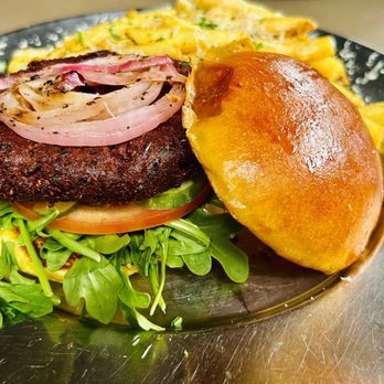 Eureka! - Crispy Veggie Beet Burger - American Near Me - San Diego, California Eureka! - Crispy Veggie Beet Burger - American Near Me - San Diego, California