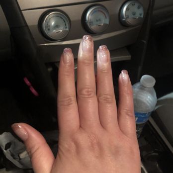 Starlite Beauty Salon - Rose gold looking ombré tips with sparkles. If you like the color it's called June Bride! - Nail Salons Near Me - Milpitas, California Starlite Beauty Salon - Rose gold looking ombré tips with sparkles. If you like the color it's called June Bride! - Nail Salons Near Me - Milpitas, California