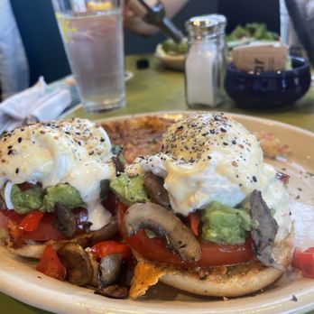 Snooze, an A.M. Eatery - Smash avocado Benedict with added mushroom spinach - Breakfast & Brunch Near Me - Orange, California Snooze, an A.M. Eatery - Smash avocado Benedict with added mushroom spinach - Breakfast & Brunch Near Me - Orange, California