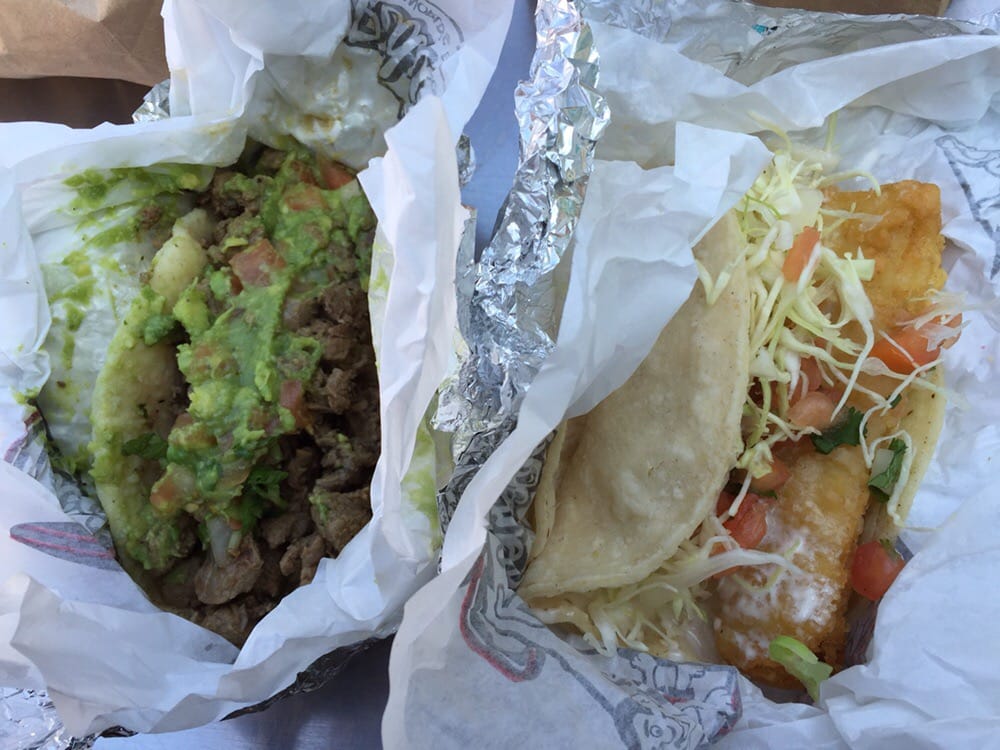 Fish taco & carne asada taco! Yum ) Yelp