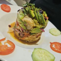 Tower of Seafood, ceviche style. Tastes as good as it looks.