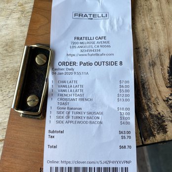 Fratelli Cafe - Bill for 3 - Coffee & Tea Near Me - Los Angeles, California Fratelli Cafe - Bill for 3 - Coffee & Tea Near Me - Los Angeles, California
