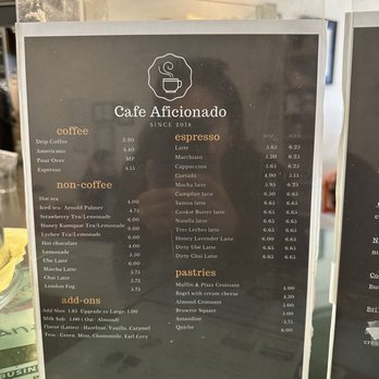 Cafe Aficionado - Menu January 2022 - Coffee & Tea Near Me - Los Angeles, California