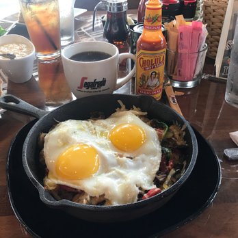 Biscuit - Frisco Skillet...base of Sweet Potatoes, with Spinach, Wild Mushrooms, Red Bell Peppers, topped with 2 Farm Fresh eggs. - Breakfast & Brunch Near Me - Frisco, Texas