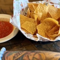 Chips & salsa. Chips served warm, Salsa cold.