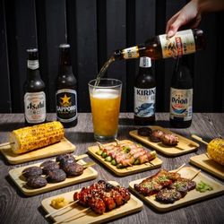 Kushiyaki BBQ & Japanese Beers: Suntory, Kirin, Asahi, Sapporo, Kawaba, Orion