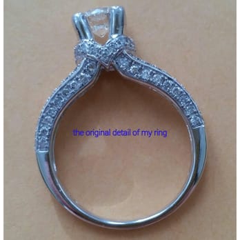 Roland's Jewelry - Please notice the detail of the ring, also notice one of the markings they made on my ring on the prong. - Jewelry Near Me - Medford, Massachusetts Roland's Jewelry - Please notice the detail of the ring, also notice one of the markings they made on my ring on the prong. - Jewelry Near Me - Medford, Massachusetts