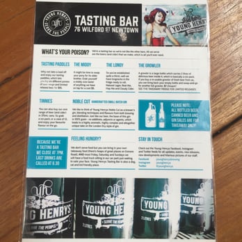 Young Henrys - Tasting bar menu - Breweries Near Me - Newtown, NSW