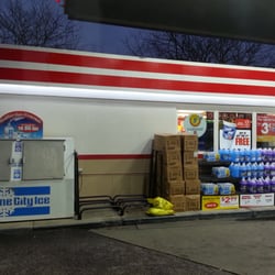 Shell - They sell ice for $4.49 for the big bag & claim to be "Healthier than Homemade"