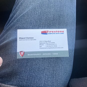 Firestone Complete Auto Care - Damian Miguels business card - Tires Near Me - National City, California Firestone Complete Auto Care - Damian Miguels business card - Tires Near Me - National City, California