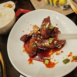 Wings,  and white rice and a Mango Tango roll
