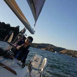 Charlie working the Jib with Captain Memo on the helm Charlie working the Jib with Captain Memo on the helm