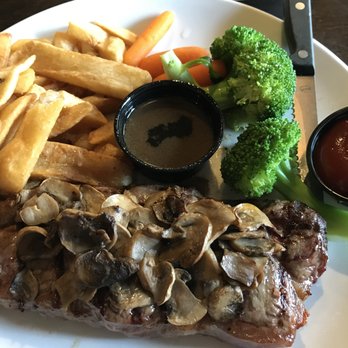 The Village Squire - NY Strip w Mushrooms & a side of (your choice of) potato - American Near Me - South Elgin, Illinois