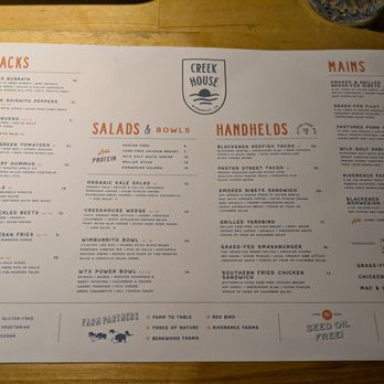 Creekhouse Kitchen & Bar - Menu - New American Near Me - Wimberley, Texas
