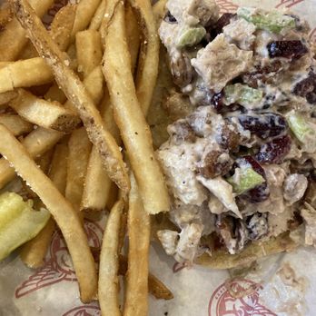 Taco Mac - Chicken salad sandwich with a side of fries - Salad Near Me - Pelham, Alabama