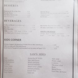 Sam's Kitchen - Menu as of 11/7/22