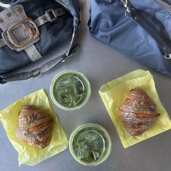 Community Goods - Pistachio Croissant, Matcha w/ agave and almond/oat milk - Coffee & Tea Near Me - West Hollywood, California