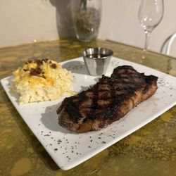 JB's Steakhouse - New York strip with mashed potatoes
