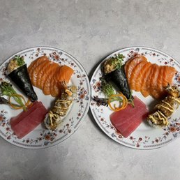 Valentines take out. Salmon, maguro, crunchy tiger & spicy scallop hand roll Valentines take out. Salmon, maguro, crunchy tiger & spicy scallop hand roll