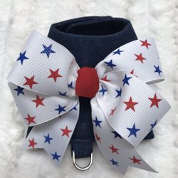 Luv Bugs Bow Wow Boutique - Denim Harness w/ Big Bow!!! Sizes Xxs-L. (bow can be changed out)