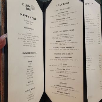 Speaks Clam Bar - St. Armands Circle - Menu for drinks - Seafood Near Me - Sarasota, Florida