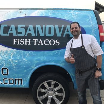 Casanova Fish Tacos - Hector in front of his truck, still smiling after 5 hours! - Caterers Near Me - Spring Valley, California Casanova Fish Tacos - Hector in front of his truck, still smiling after 5 hours! - Caterers Near Me - Spring Valley, California