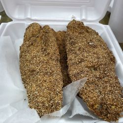 Wing Star & More - 3 piece catfish combo burnt outside, raw inside