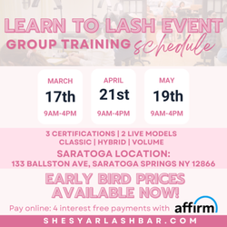 She's Yar Lash Academy - Learn to Lash Events are held every month! Buy your ticket at SHESYARLASHBAR.COM