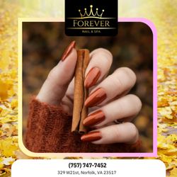 Forever Nail & Spa - Almond shape with simple brown polish -- minimalist, chic, and full of warm fall charm.  Reserve your style today!