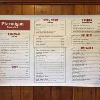 Ptarmigan Room - a menu on the wall - Burgers Near Me - East Glacier Park, Montana Ptarmigan Room - a menu on the wall - Burgers Near Me - East Glacier Park, Montana