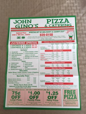 Menu photo 4 John Gino's Pizza & Catering Justice, IL