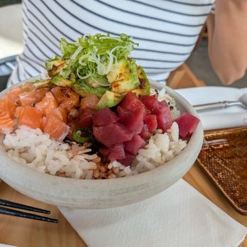 Cuddlefish - Poke Rice Bowl. $15. Yellowtail, tuna, salmon, avocado, house chili soy. - Coffee & Tea Near Me - Dunwoody, Georgia