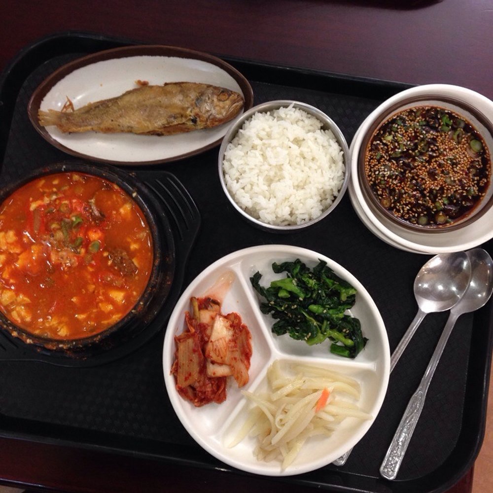 Hot Tofu - bland soondubu comes with 3 banchan (wasn't good and lacking flavor), rice, fried fish (the sauce is for the seafood pancake) - Korean Near Me - Las Vegas, Nevada