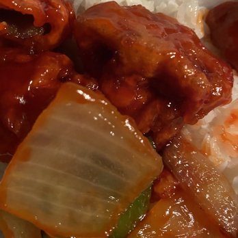 Chu’s Too - Sweet and Sour Pork (over steamed rice in my plate) - Japanese Near Me - Redding, California