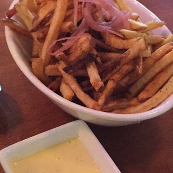 Dancing Marlin - Fries with pickled shallots and garlic aioli. - New American Near Me - Frankfort, Illinois Dancing Marlin - Fries with pickled shallots and garlic aioli. - New American Near Me - Frankfort, Illinois