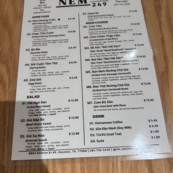 Nem 249 - Menu - Vietnamese Near Me - Houston, Texas Nem 249 - Menu - Vietnamese Near Me - Houston, Texas