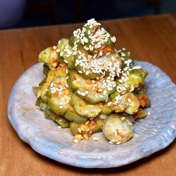 Mhel - oiji - pickled cucumbers marinated in gochugaru, sesame, and garlic - Korean Near Me - Toronto, Ontario