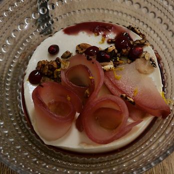 Wormwood - Panna cotta with poached pear - French Near Me - San Diego, California Wormwood - Panna cotta with poached pear - French Near Me - San Diego, California