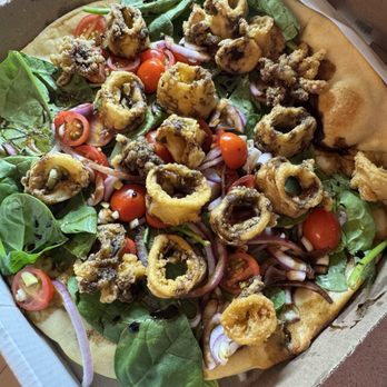 Pier 76 - Fried Calamari and Spinach Salad Pizza - Italian Near Me - Staten Island, New York Pier 76 - Fried Calamari and Spinach Salad Pizza - Italian Near Me - Staten Island, New York